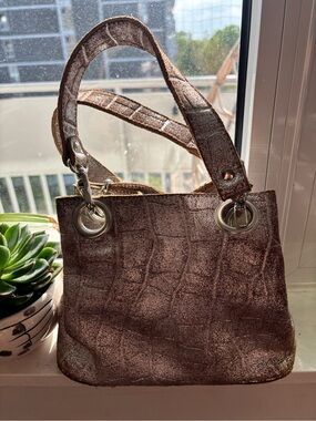 3 for $30- Vintage Metallic Brown Embossed Women's Mini Leather Purse